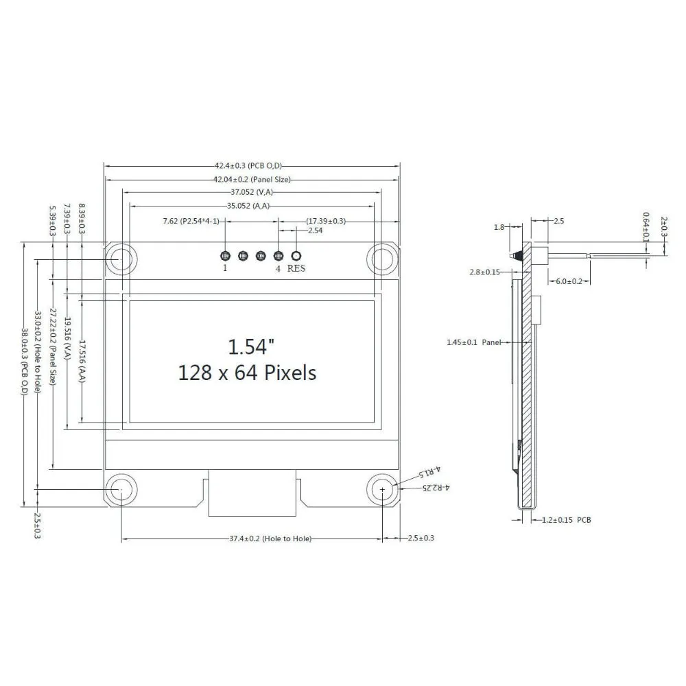 1.54in Screen 128x64 LCD Module 5Pin SSD1309 Display Module with I2C Interface Blue