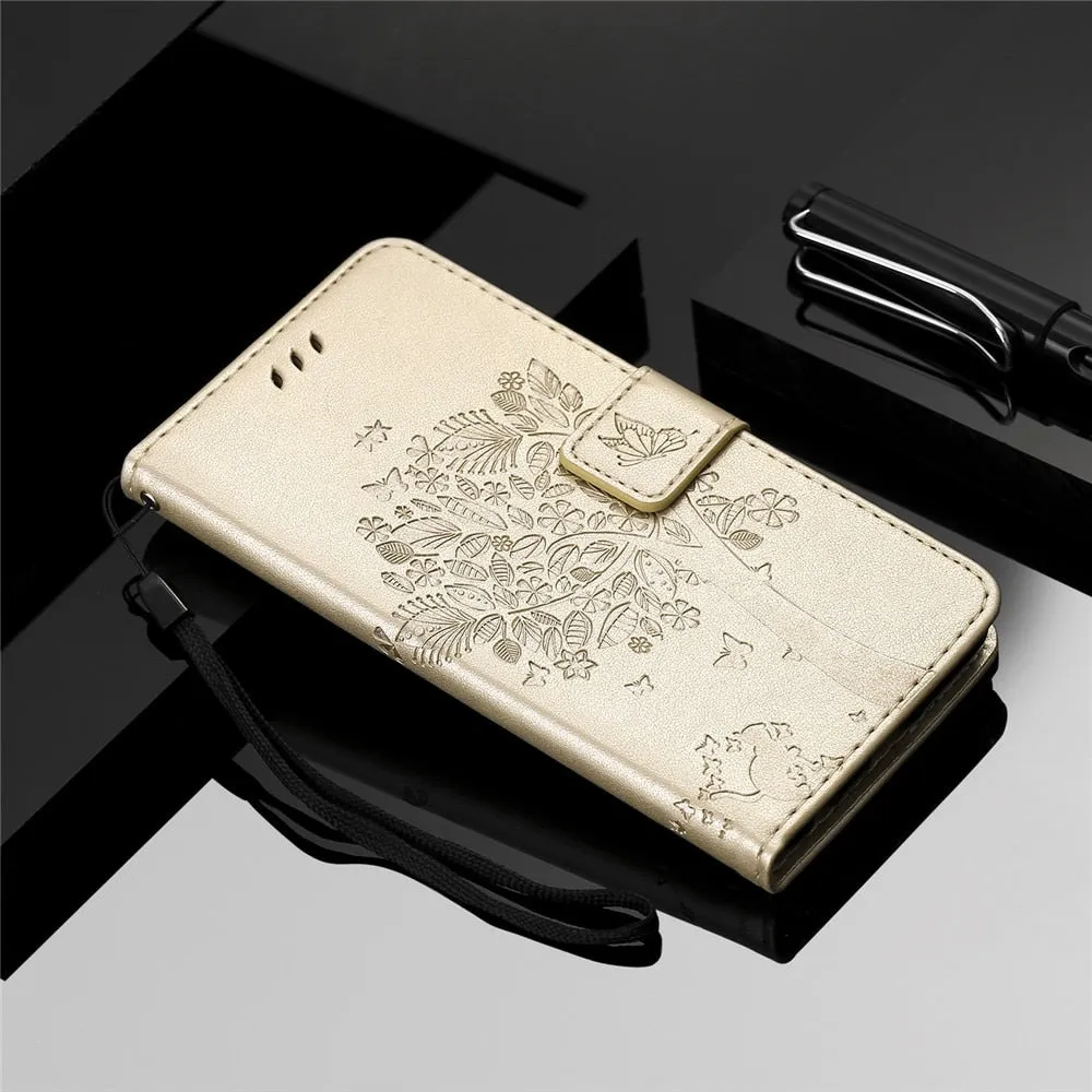 Anymob Huawei Khaki Leather Flip Case Wallet Cover Cat Phone Shell