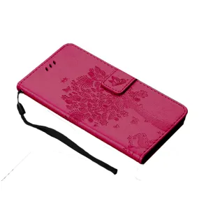 Anymob Huawei Phone Case Red 3D Tree Flip Leather Wallet Cover