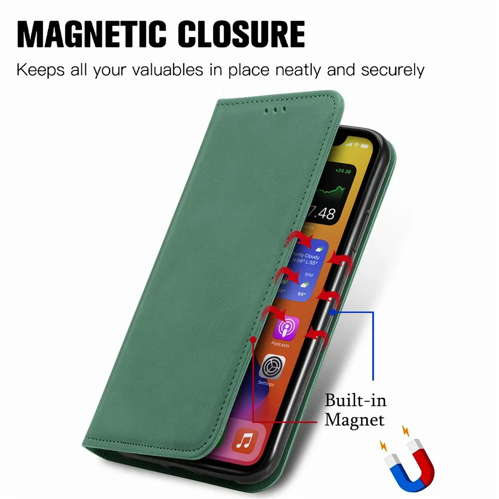 Anymob iPhone Black Magnetic Flip Leather Phone Case Card slot Wallet Cover