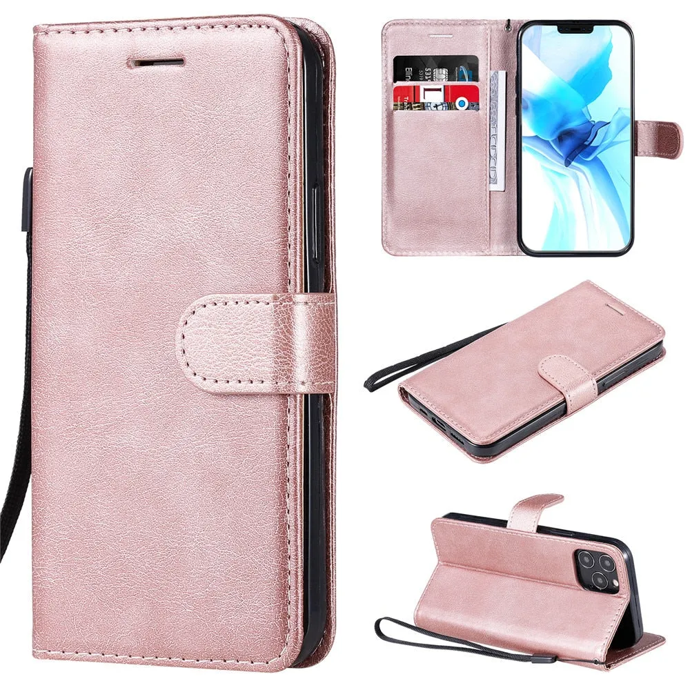 Anymob iPhone Blue Flip Leather Phone Case Solid Color Wallet Cover