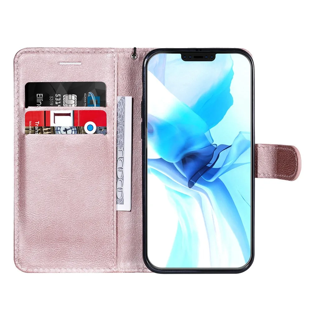 Anymob iPhone Blue Flip Leather Phone Case Solid Color Wallet Cover