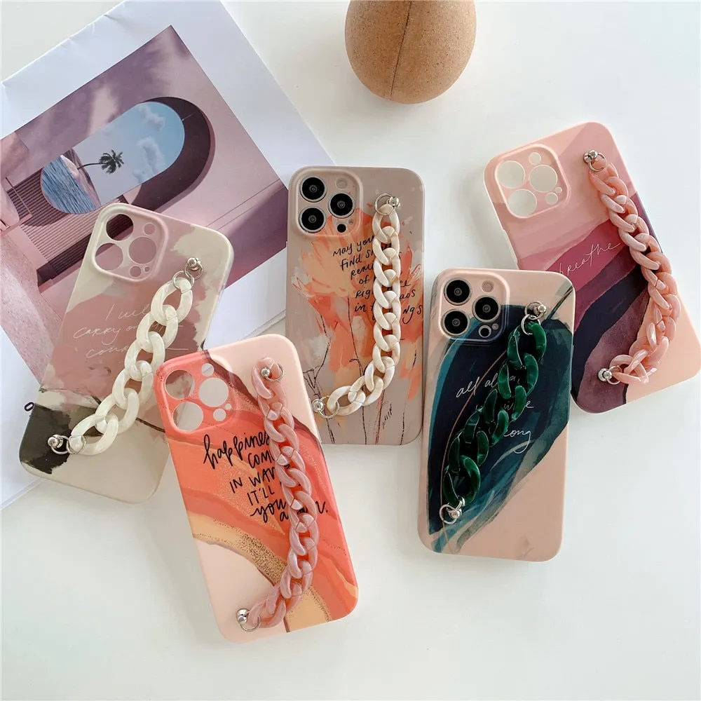 Anymob iPhone Brown Art Painting Marble Bracelet Phone Case Shockproof Soft Silicone Cover