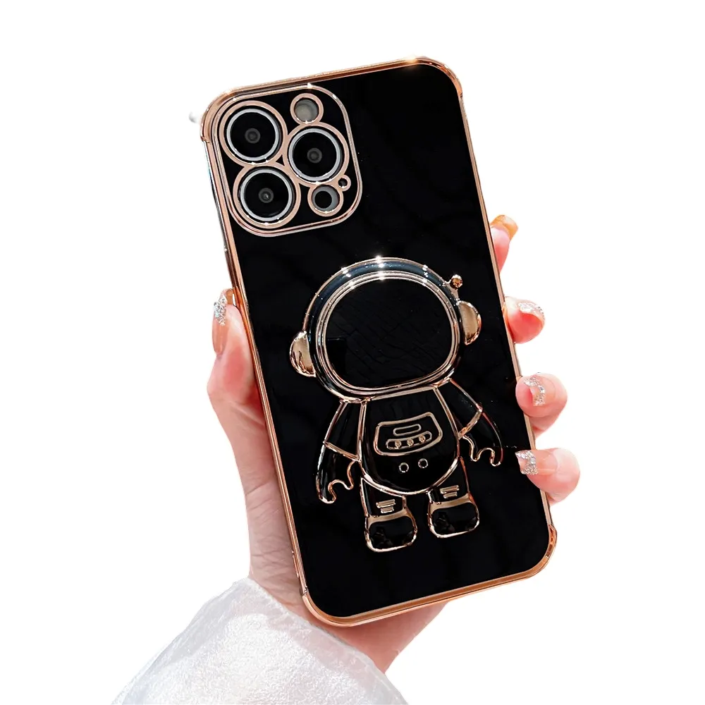 Anymob iPhone Case Black Astronaut Folding Stand Shockproof Bumper Soft Silicone Cover