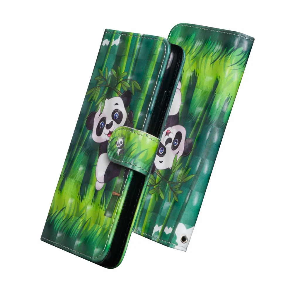 Anymob iPhone Case Gray Flip Leather 3D Panda Painted Wallet Back Cover