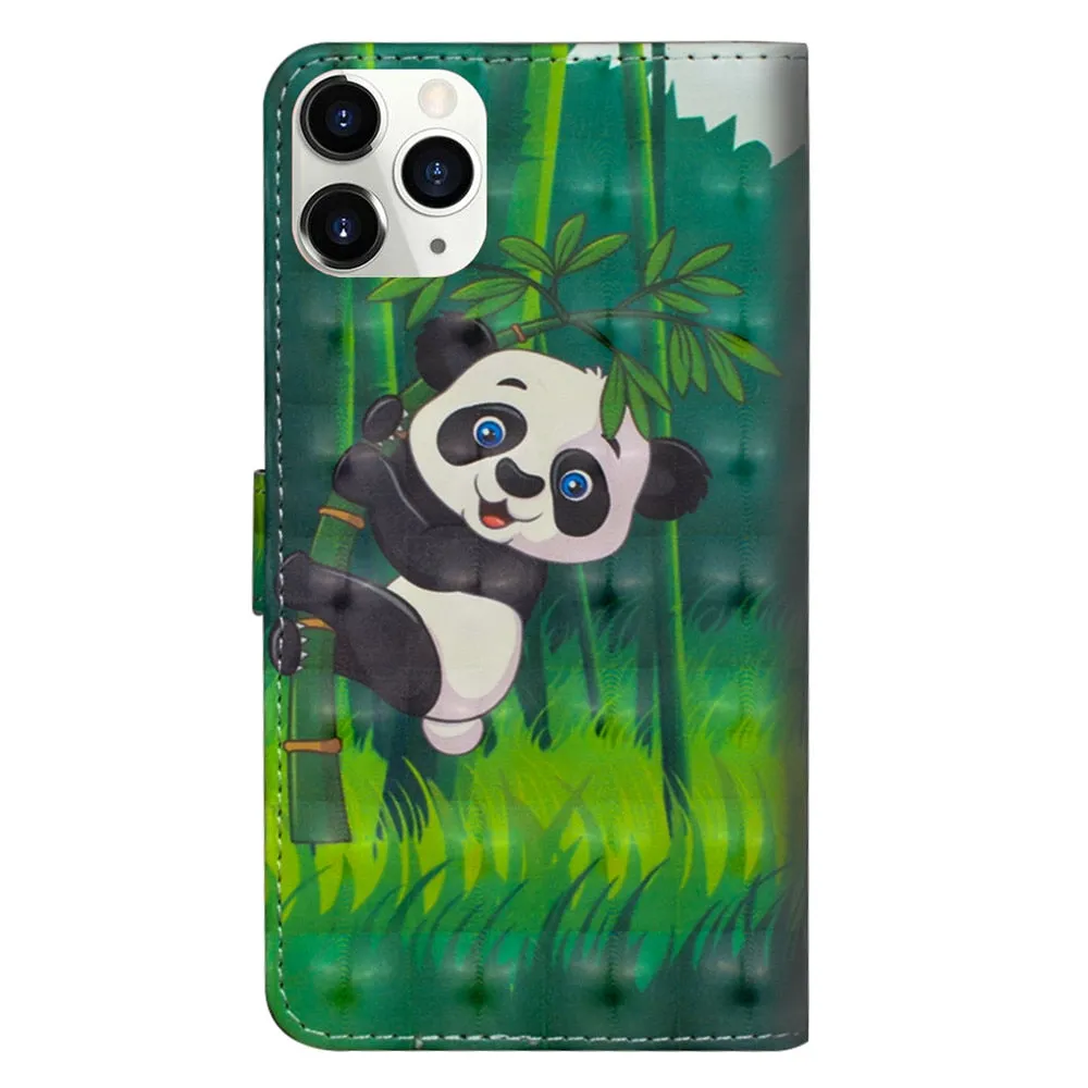 Anymob iPhone Case Gray Flip Leather 3D Panda Painted Wallet Back Cover