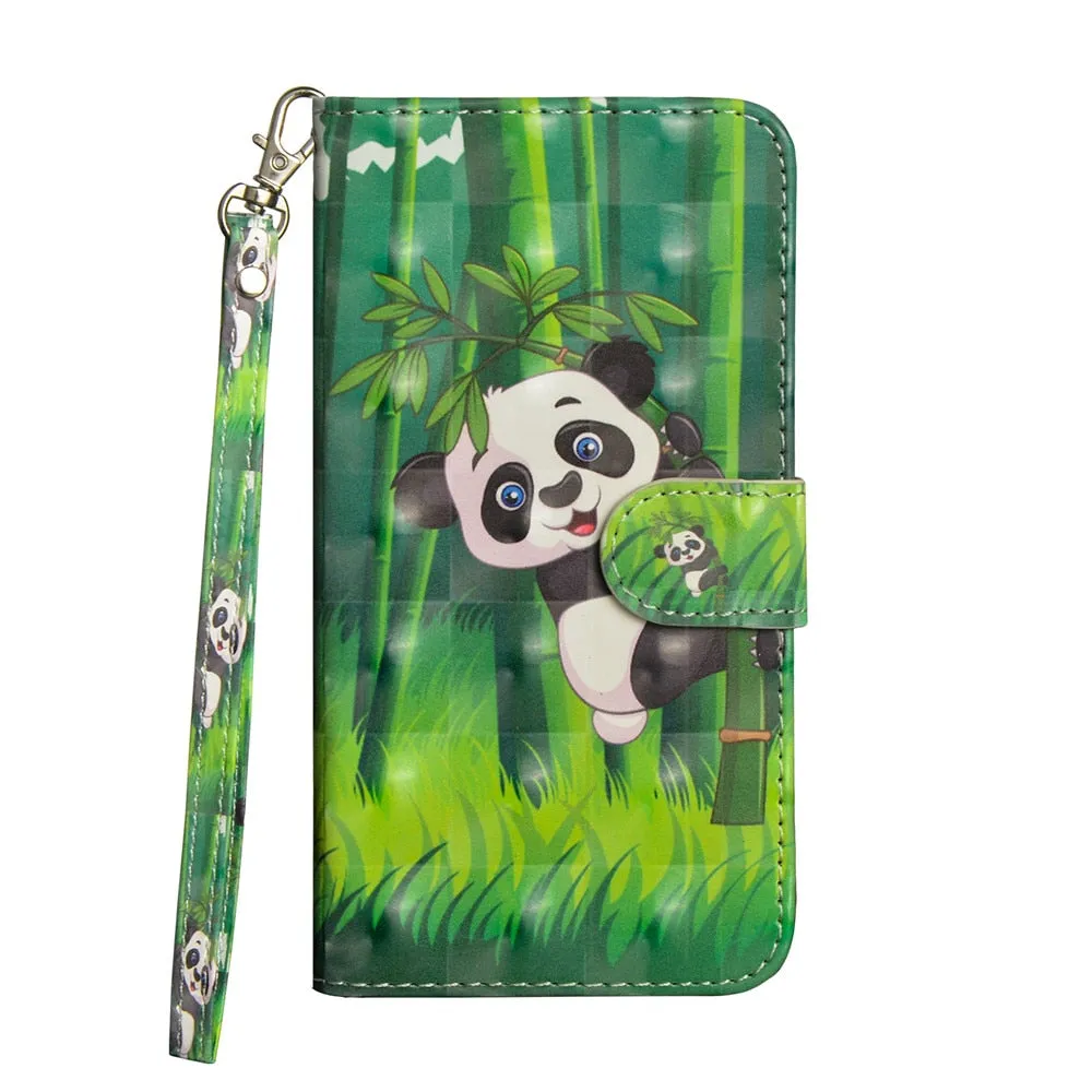 Anymob iPhone Case Gray Flip Leather 3D Panda Painted Wallet Back Cover