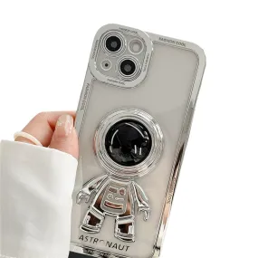 Anymob iPhone Case Pitch Black Chromed Astronaut Foldable Holder Phone Cover