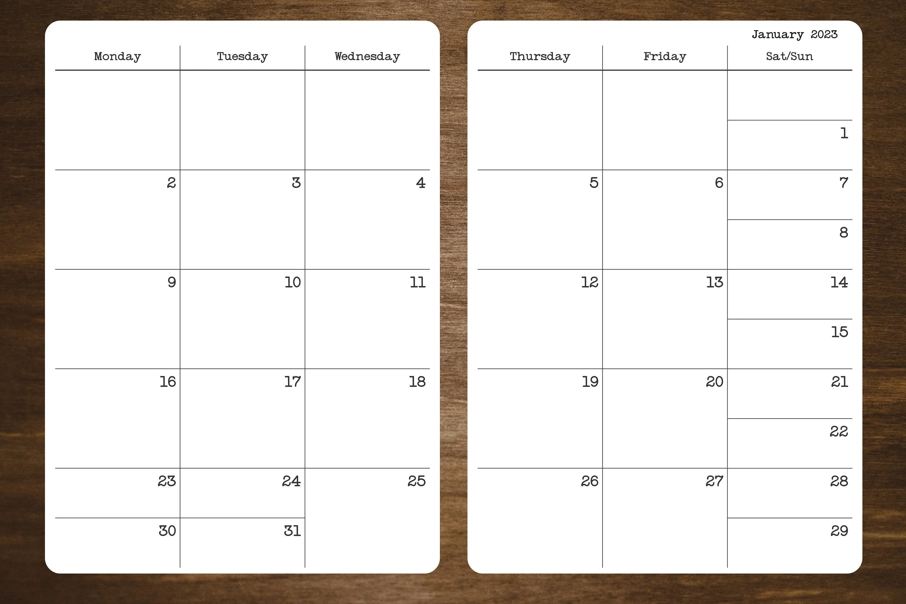 B6 Size Monday Start Two Page Calendar Stickers