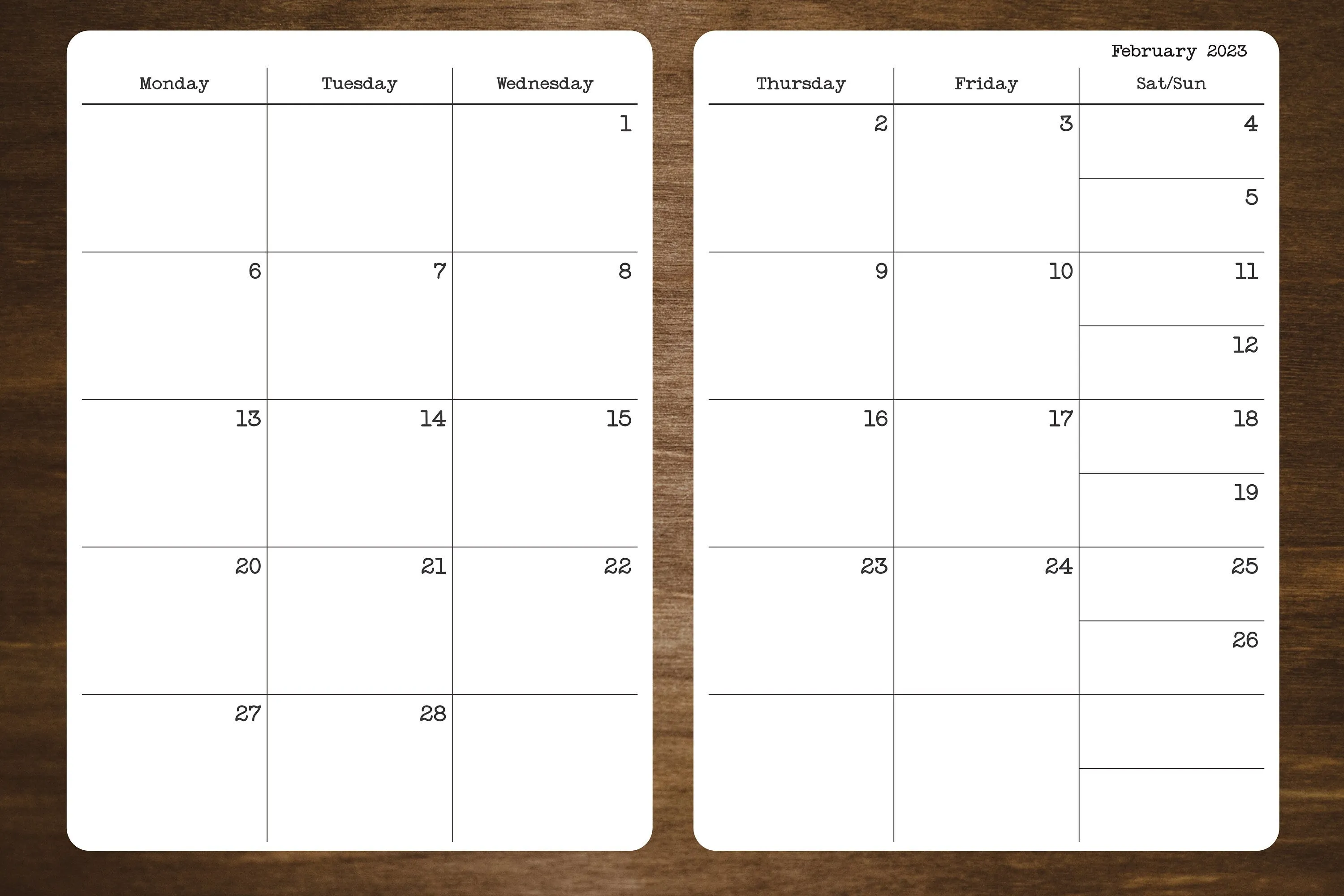 B6 Size Monday Start Two Page Calendar Stickers