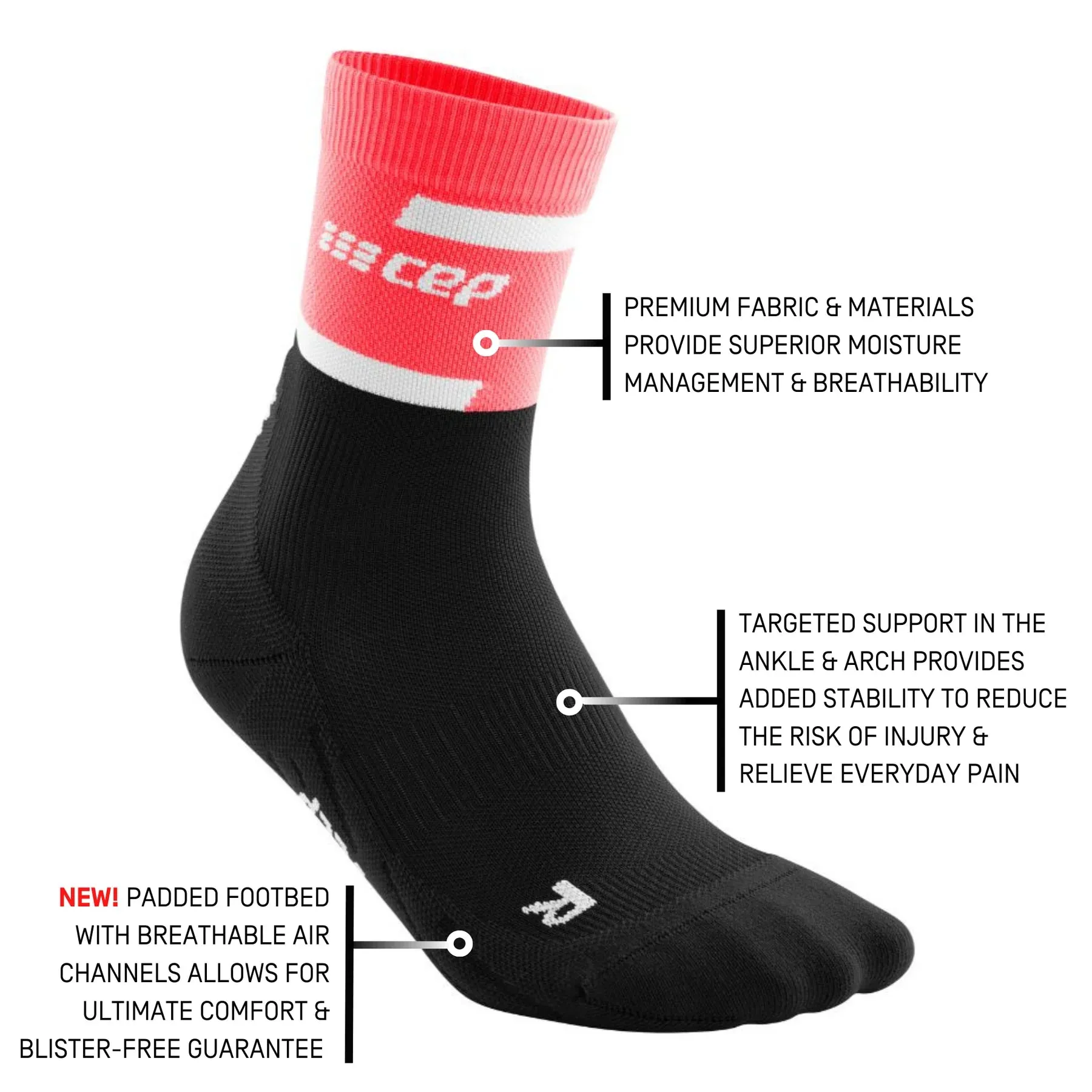 CEP | The Run Compression Socks 4.0 Mid-Cut | Women's | Pink/Black