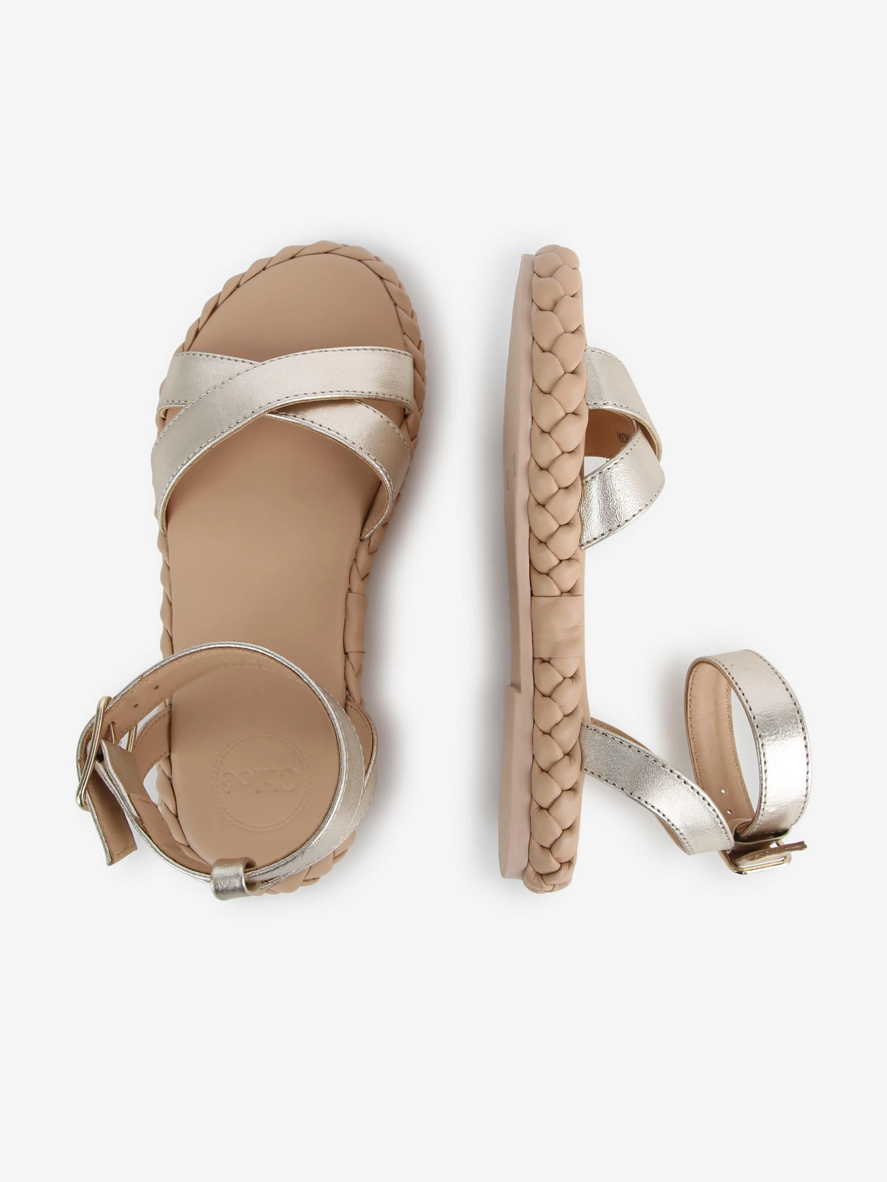 Chloé Girls Leather Strappy Sandals in Gold