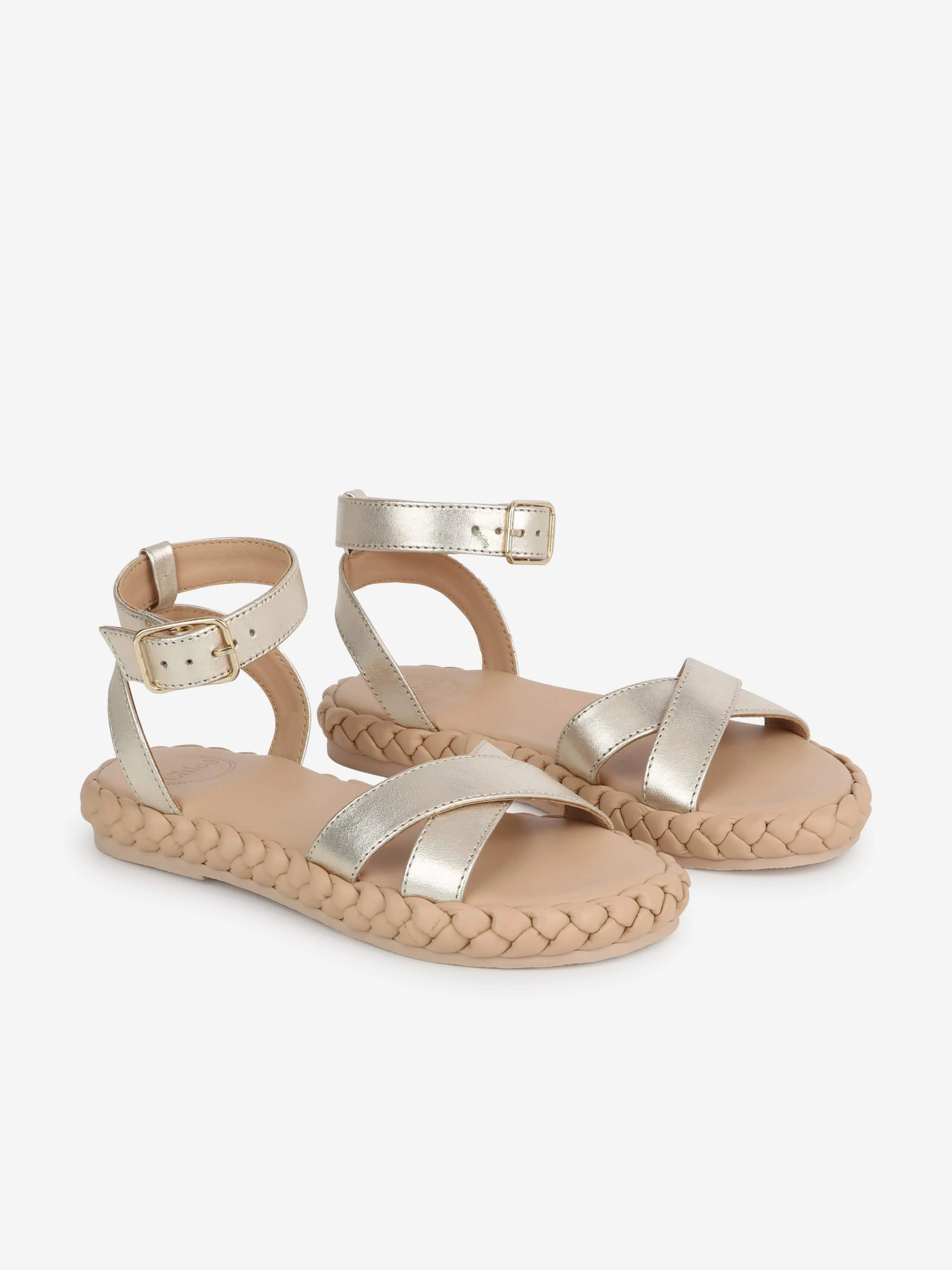 Chloé Girls Leather Strappy Sandals in Gold