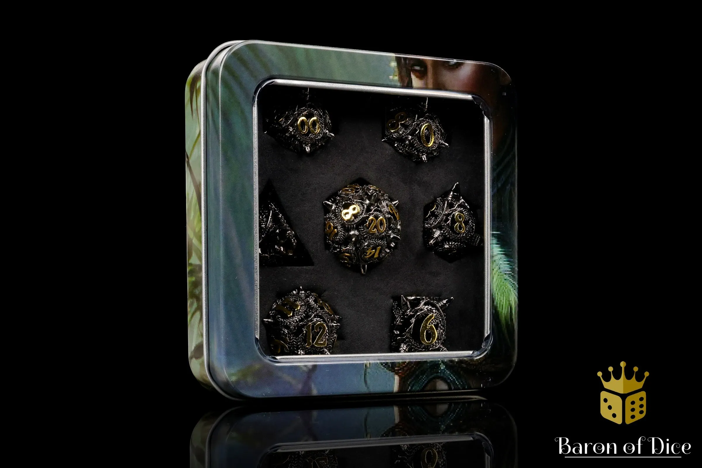 Coiled Black Dragon Metal RPG Dice Set - 7 Pieces