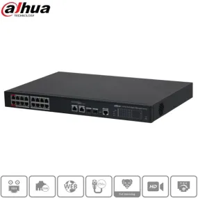 Dahua / PoE Ethernet Switch / 16-Port / 250m PoE / Managed / DH-PFS4218-16GT2GF-240