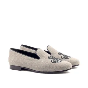 DapperFam Enzo in Grey / Black Men's Linen & Grossgrain Slipper