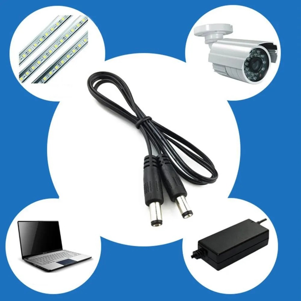 DC Power Plug 5.5 x 2.1mm Male To 5.5 x 2.1mm Male CCTV Adapter Connector Cable Power Extension Cords