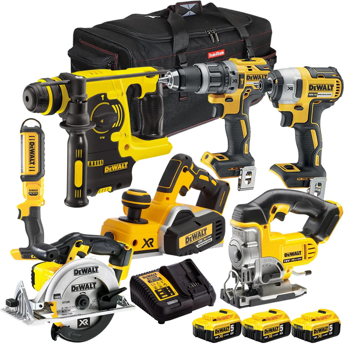 Dewalt 7 Piece Power Tool Kit with 3 x 5.0Ah Battery & Charger DEW-KIT-2M