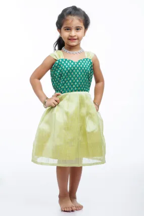 Enchanting Emerald and Lemon Silk Blend Frock for Little Princesses