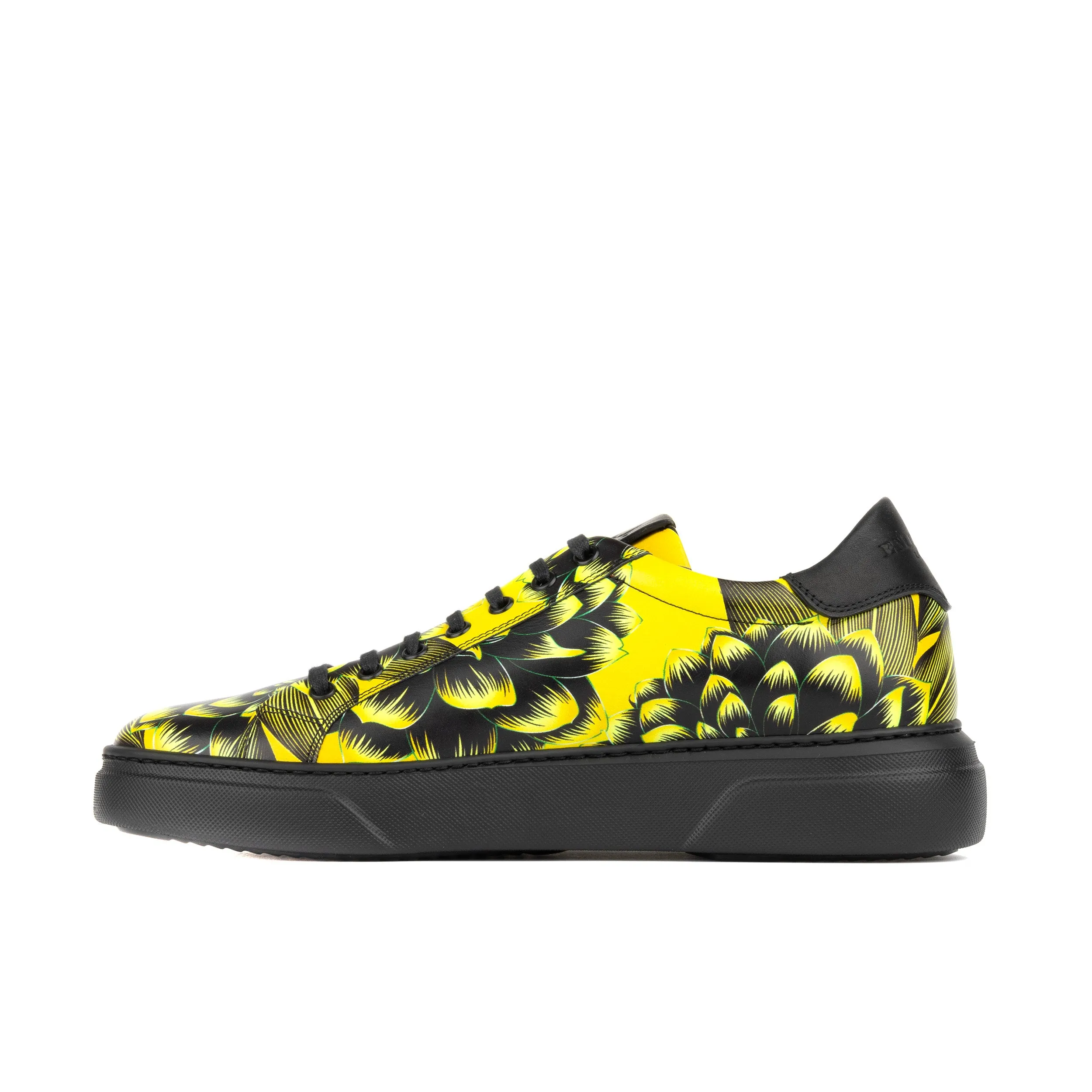 Exstatic Low - Yellow - Men's leather low top trainer in yellow flower print