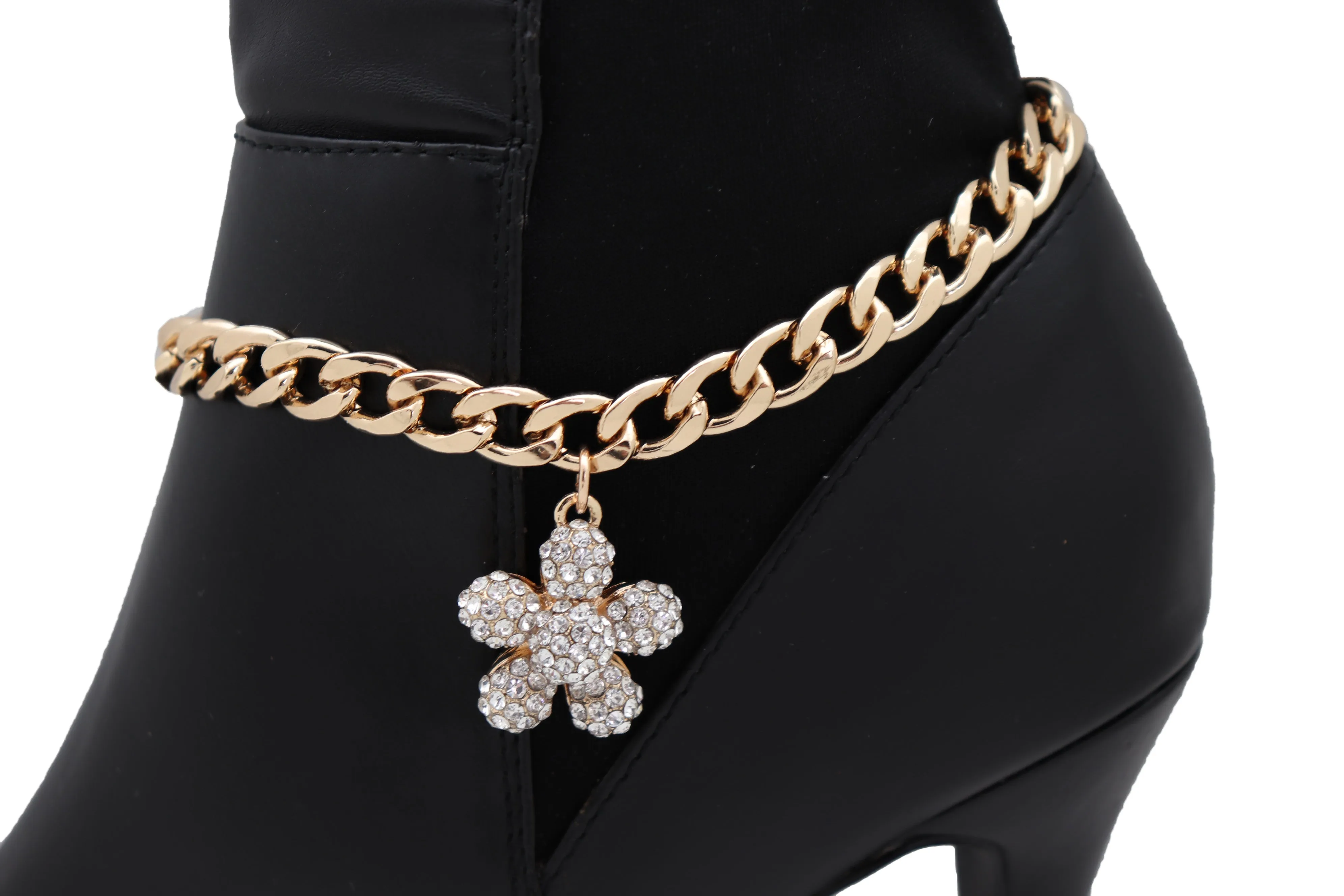 Gold Metal Chain Boot Bracelet Shoe Charm Flower Anklet