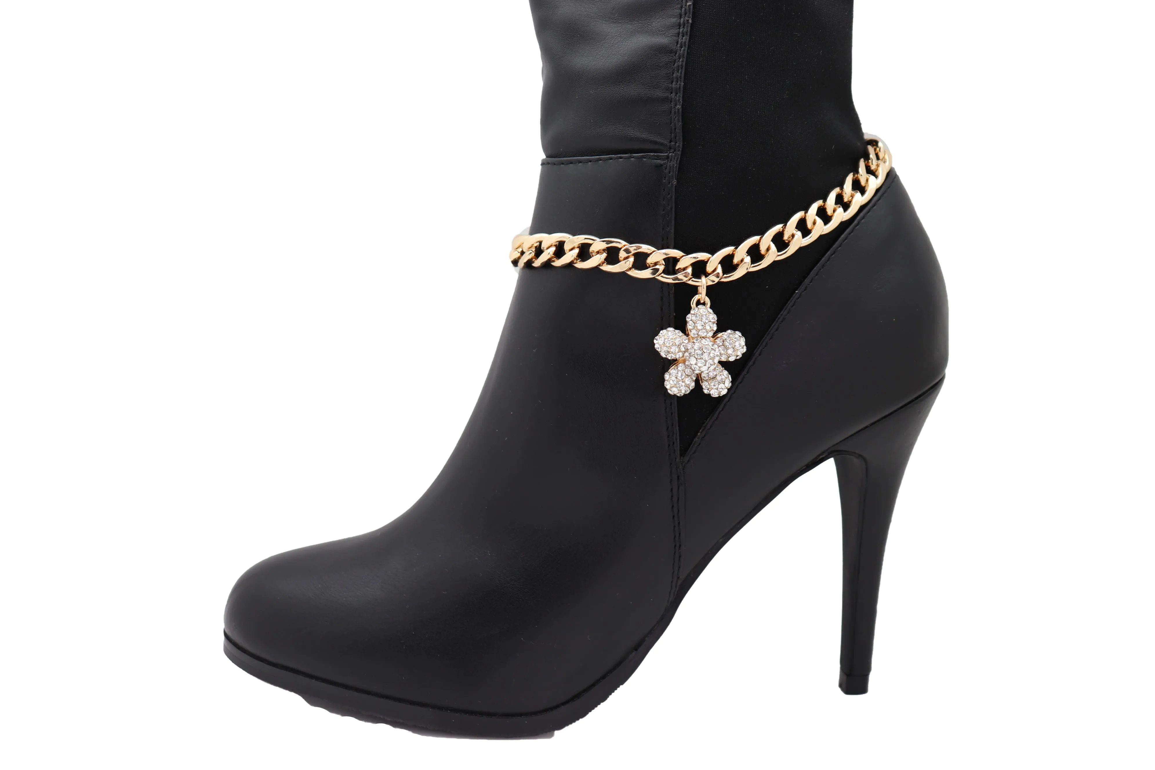 Gold Metal Chain Boot Bracelet Shoe Charm Flower Anklet