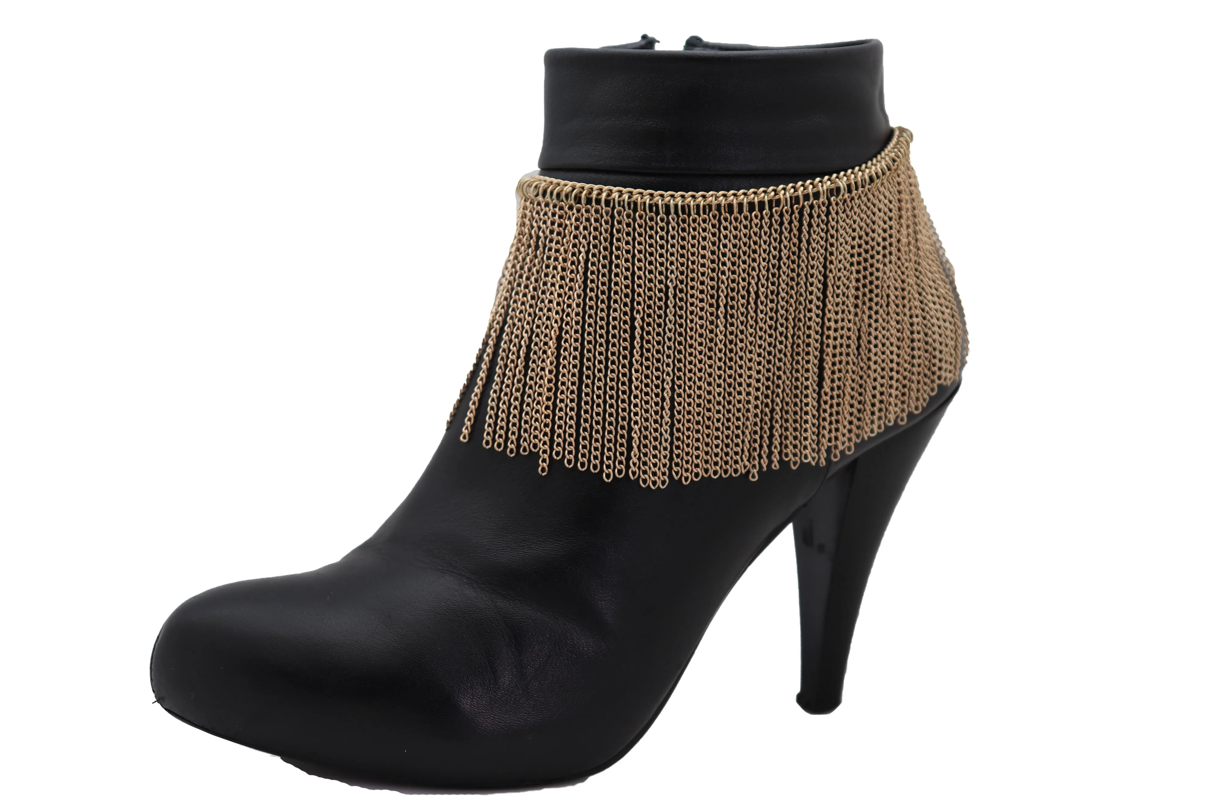 Gold Metal Chain Boot Bracelet Wrap Around Shoe Long Fringes Charm Anklet