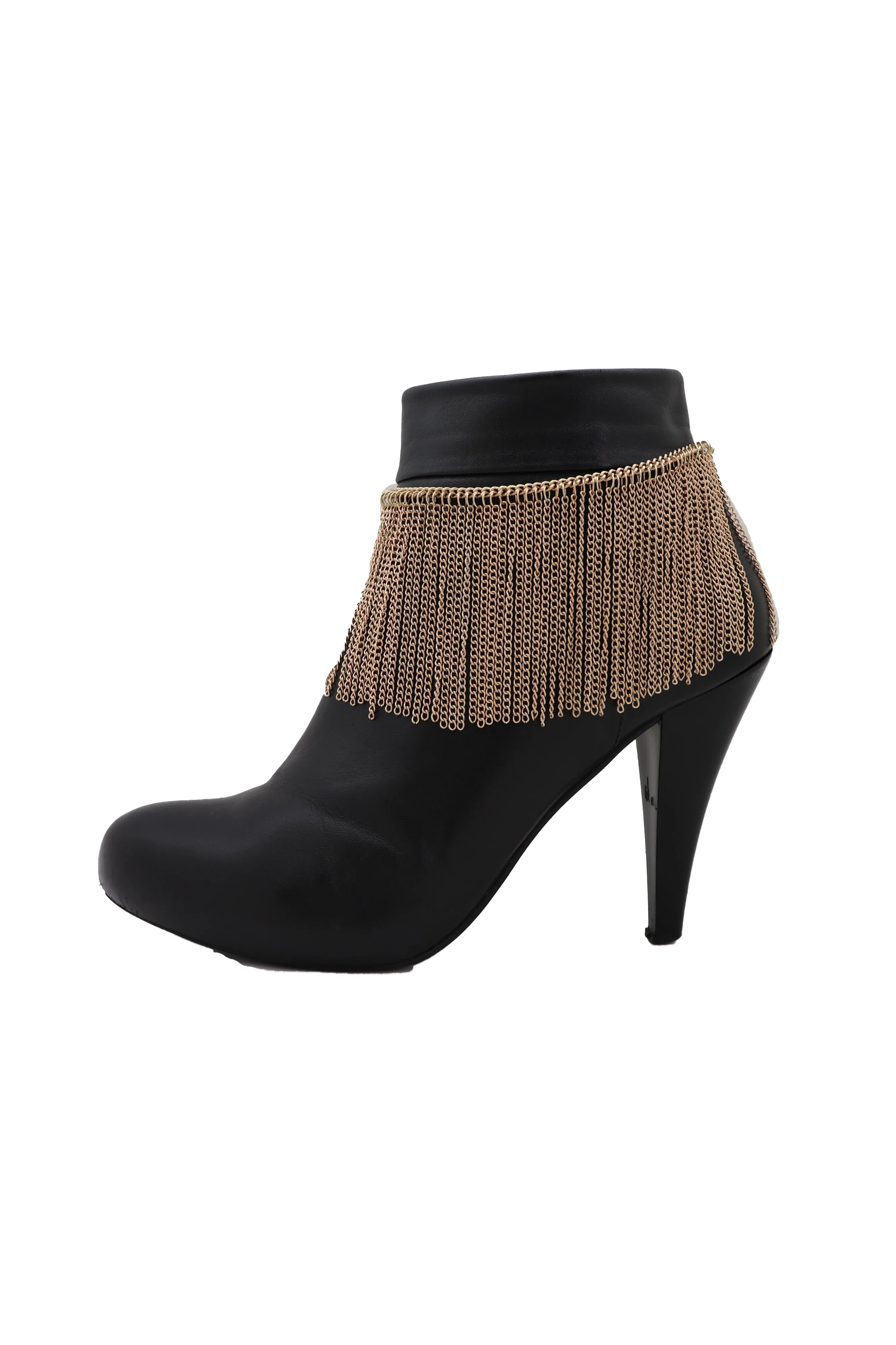 Gold Metal Chain Boot Bracelet Wrap Around Shoe Long Fringes Charm Anklet