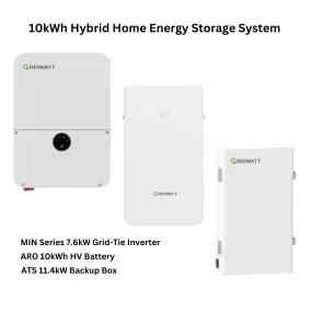 Growatt 10kWh Hybrid Home Energy Storage System | 7.6kW Storage Inverter   10kWh High Voltage Battery   ATS