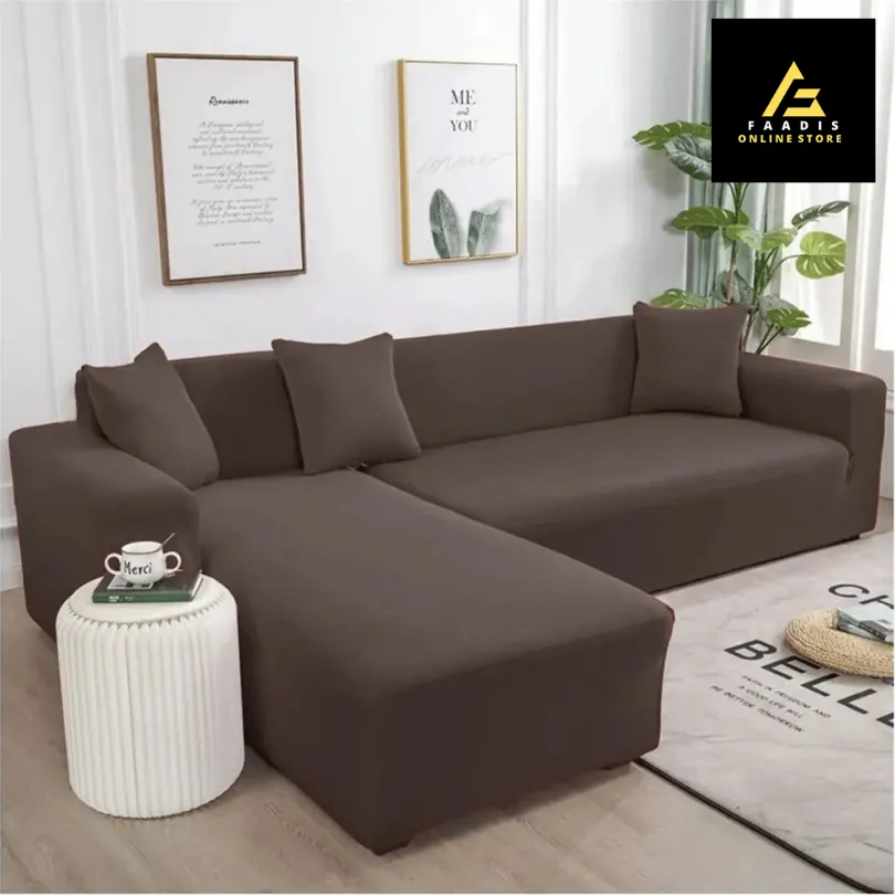 L-shape Sofa Covers-Drak Brown