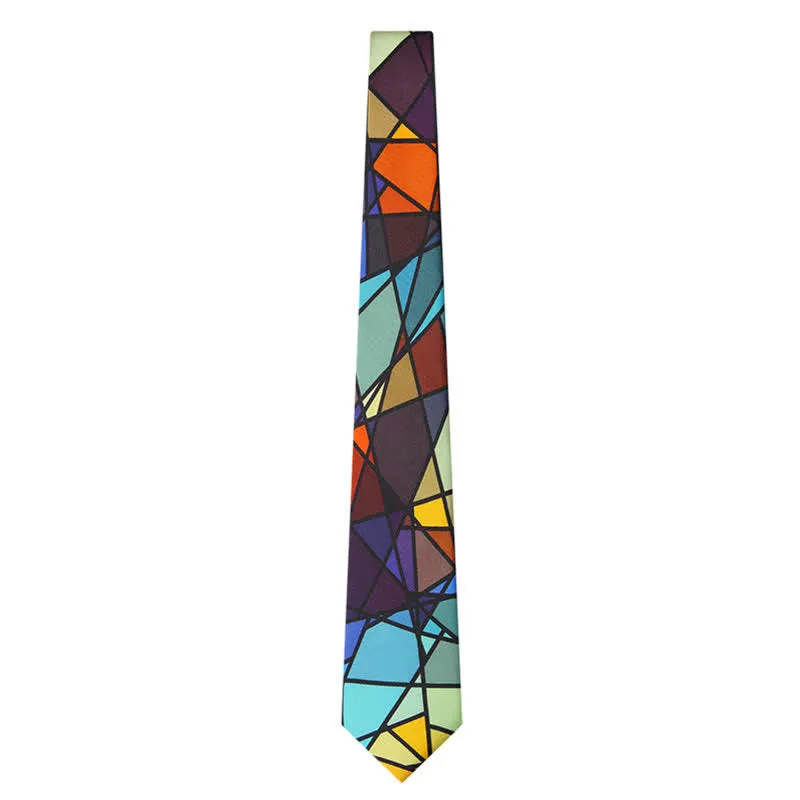 Men's Abstract Colorful Mosaic Print Necktie