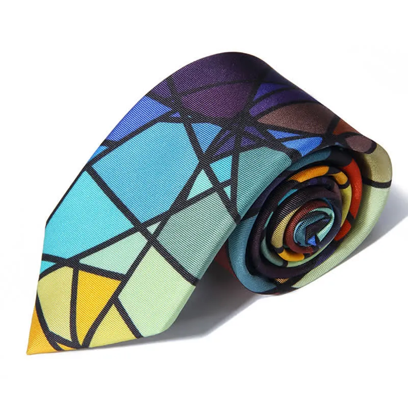 Men's Abstract Colorful Mosaic Print Necktie