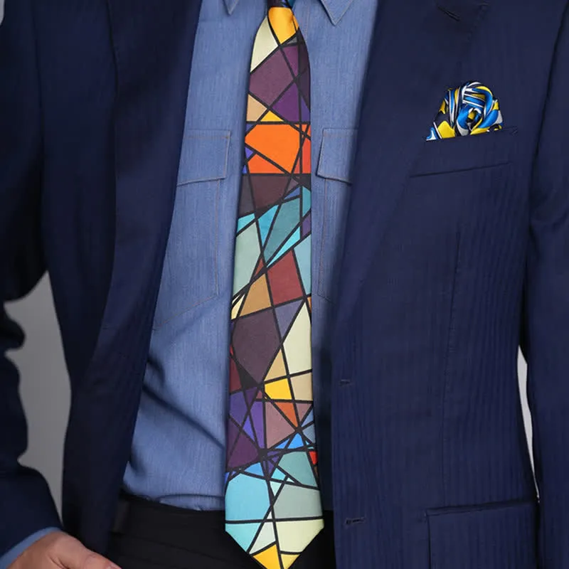 Men's Abstract Colorful Mosaic Print Necktie