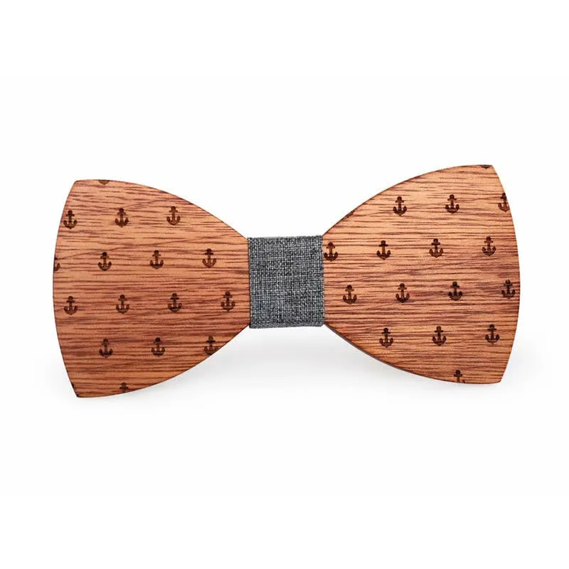 Men's Nautical Boat Anchor Wooden Bow Tie