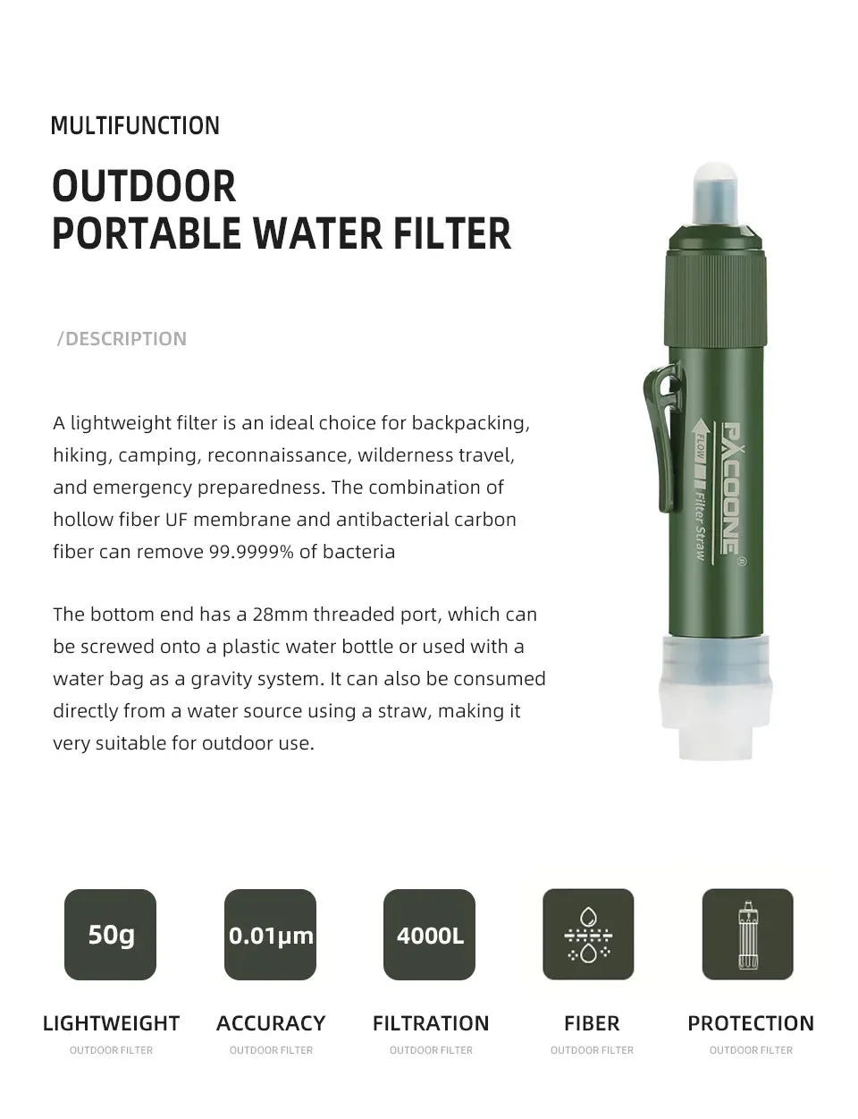 Mini Water Filtration System Water Purification Filter - Straw, Bag