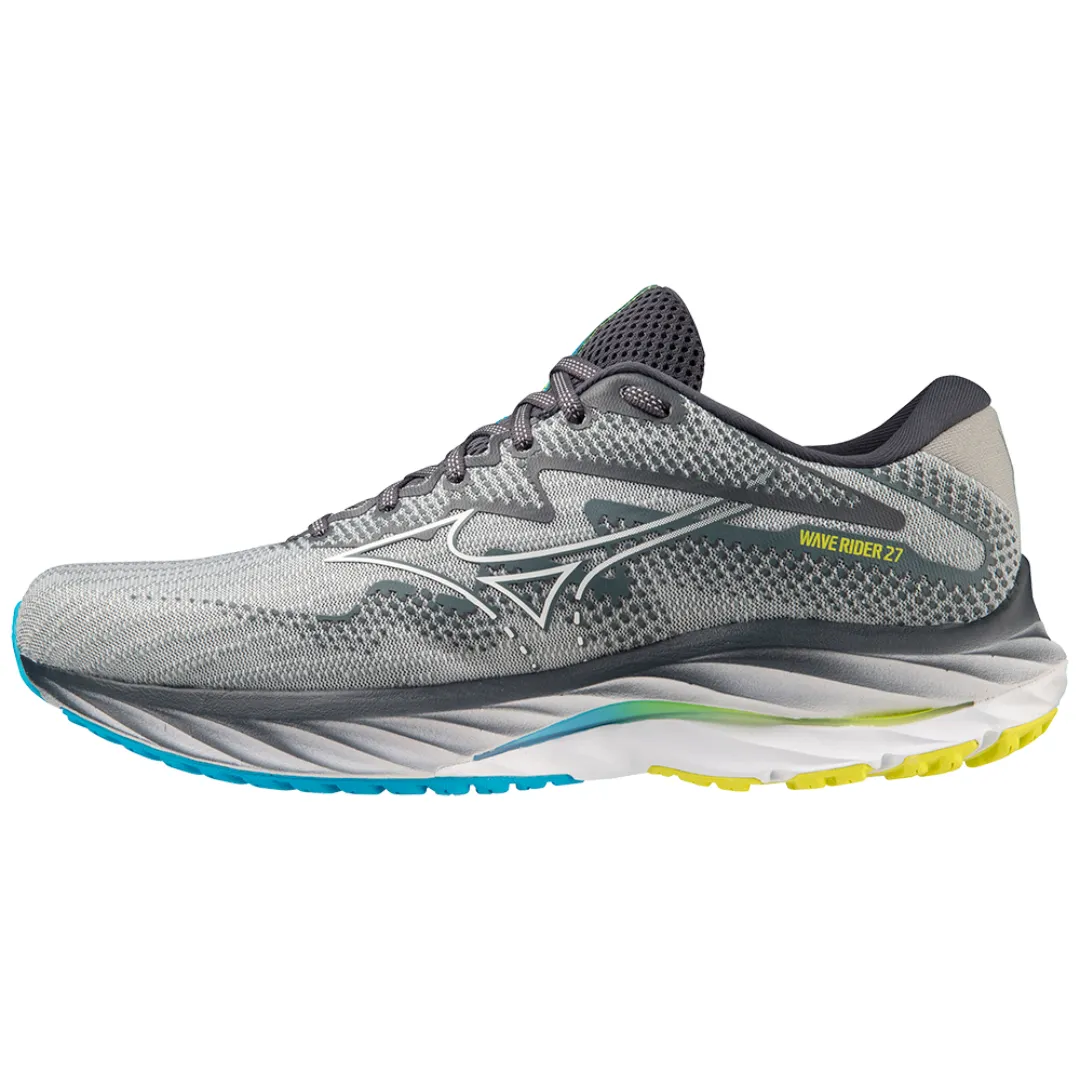 Mizuno Men's Wave Rider 27 2E - Pearl Blue/White/Volt 2 (Neon)