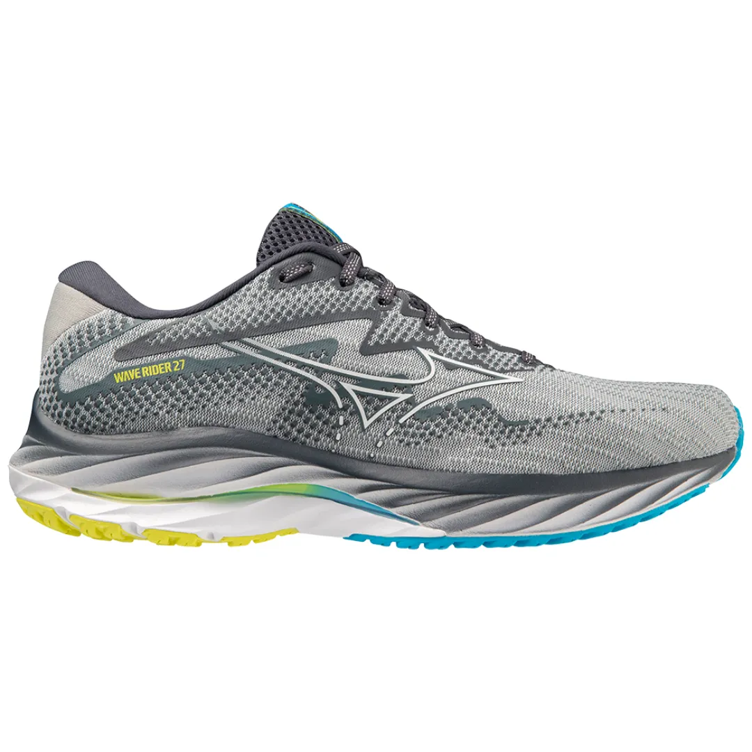 Mizuno Men's Wave Rider 27 2E - Pearl Blue/White/Volt 2 (Neon)