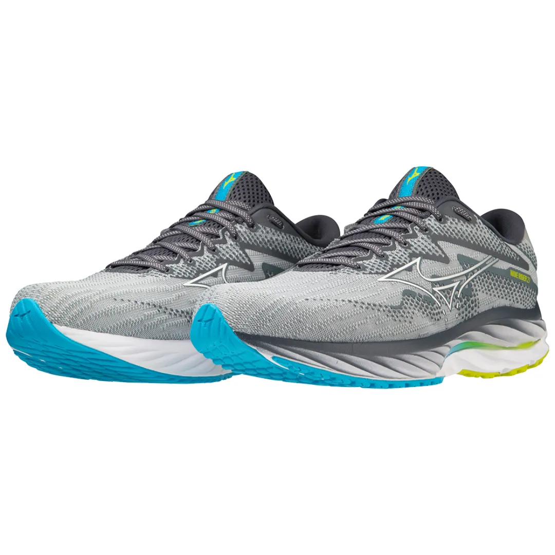 Mizuno Men's Wave Rider 27 2E - Pearl Blue/White/Volt 2 (Neon)