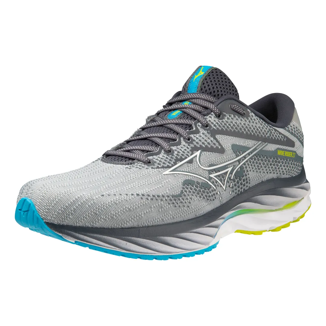 Mizuno Men's Wave Rider 27 2E - Pearl Blue/White/Volt 2 (Neon)