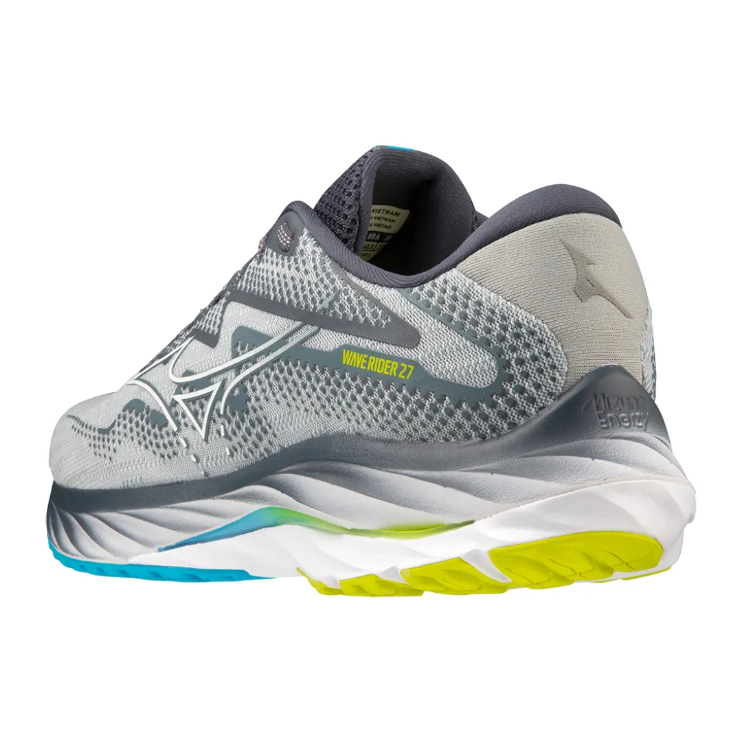 Mizuno Men's Wave Rider 27 2E - Pearl Blue/White/Volt 2 (Neon)