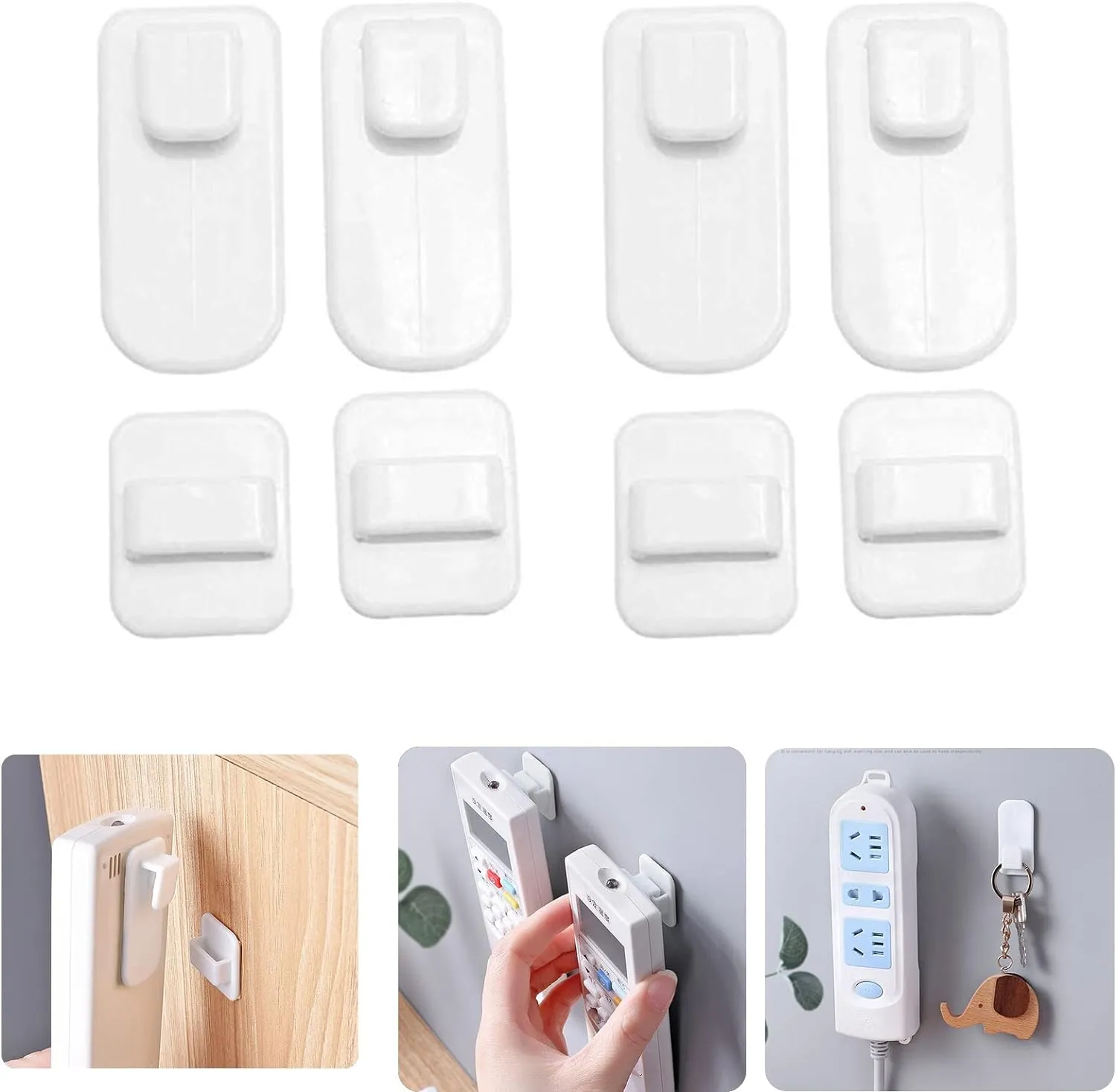 Remote Control Holder Hook Wall Mount Storage Sticky Plastic Hook with Strong Self Adhesive and Hanging Buckle for TV Air Conditioning Remote Control Key Hanger