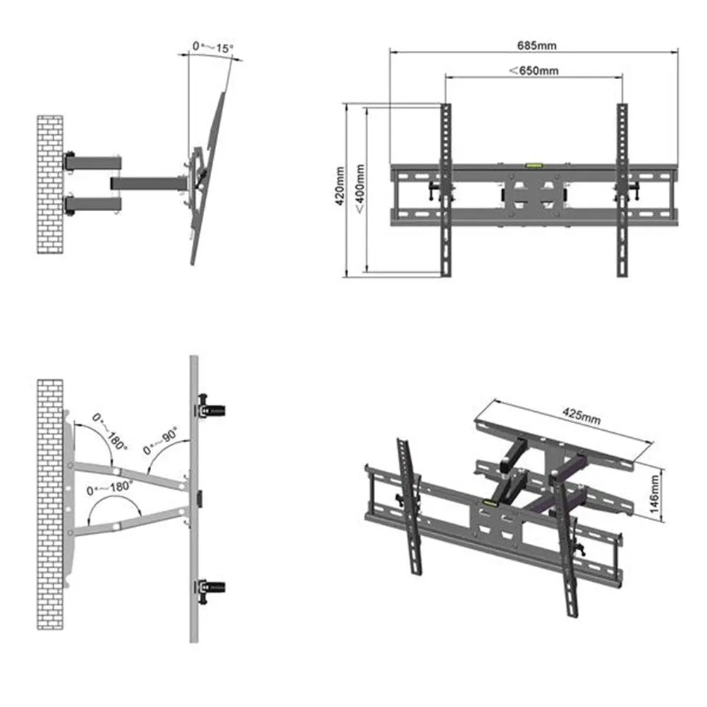 RONSHIN TV Wall Mount Full Motion Bracket 32-70 Inches Black