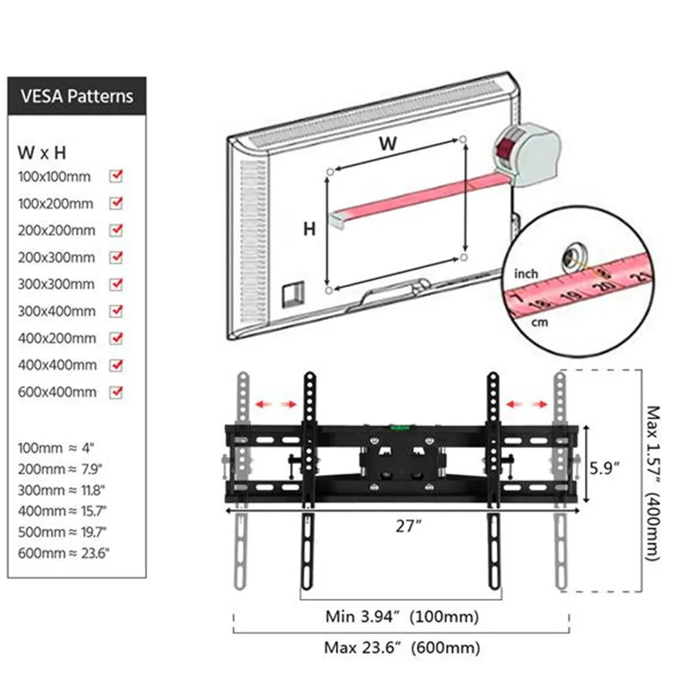 RONSHIN TV Wall Mount Full Motion Bracket 32-70 Inches Black