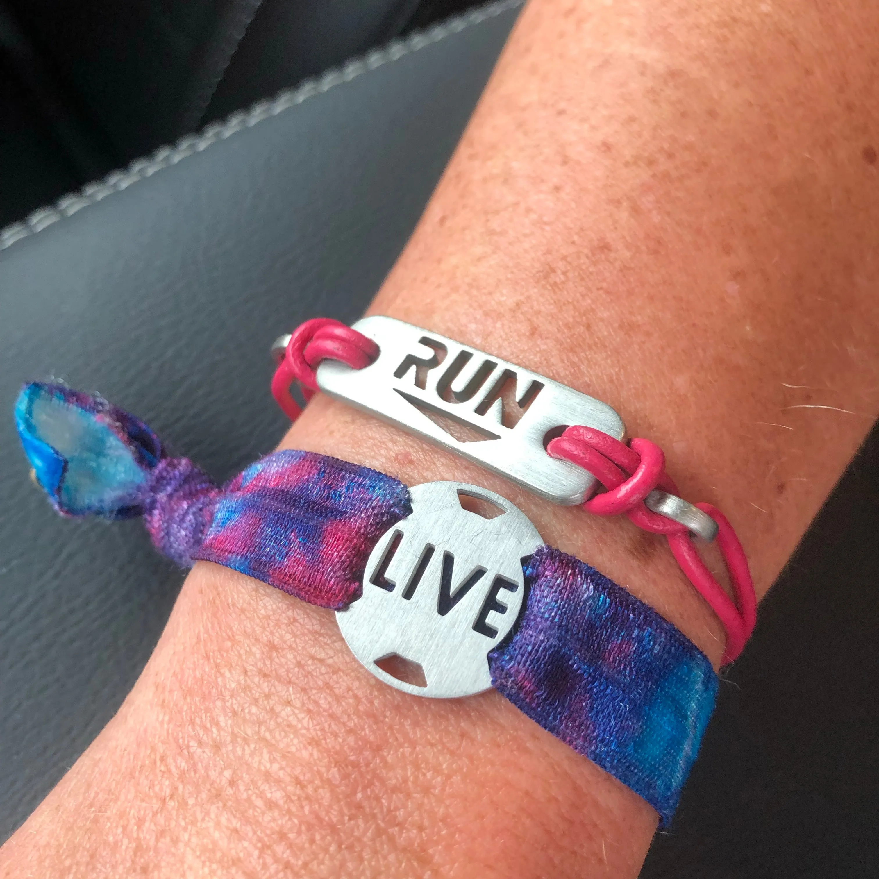 RUN - Running Bracelet - Pink or Black Leather