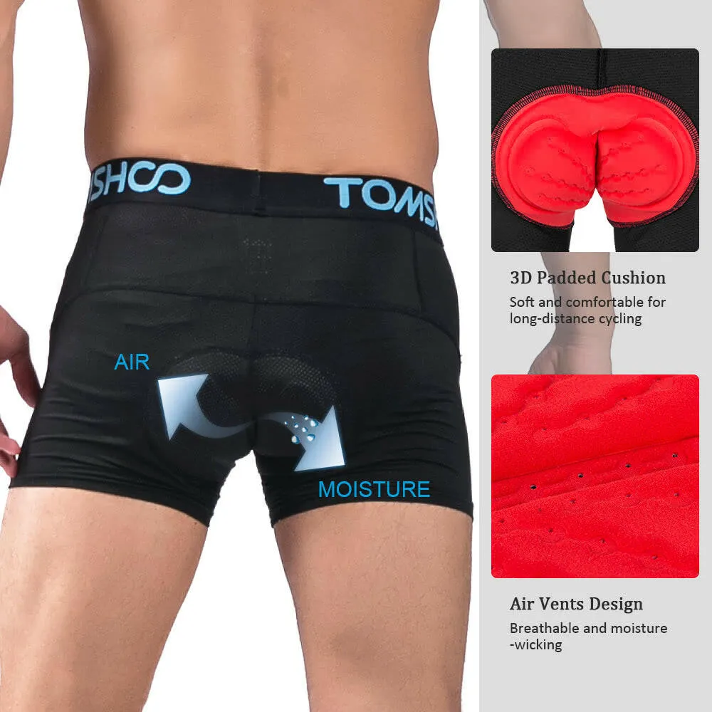 TOMSHOO Men's 3D Padded Bicycle Cycling Underwear Breathable Lightweight Bike Riding Cycling Shorts Underpants