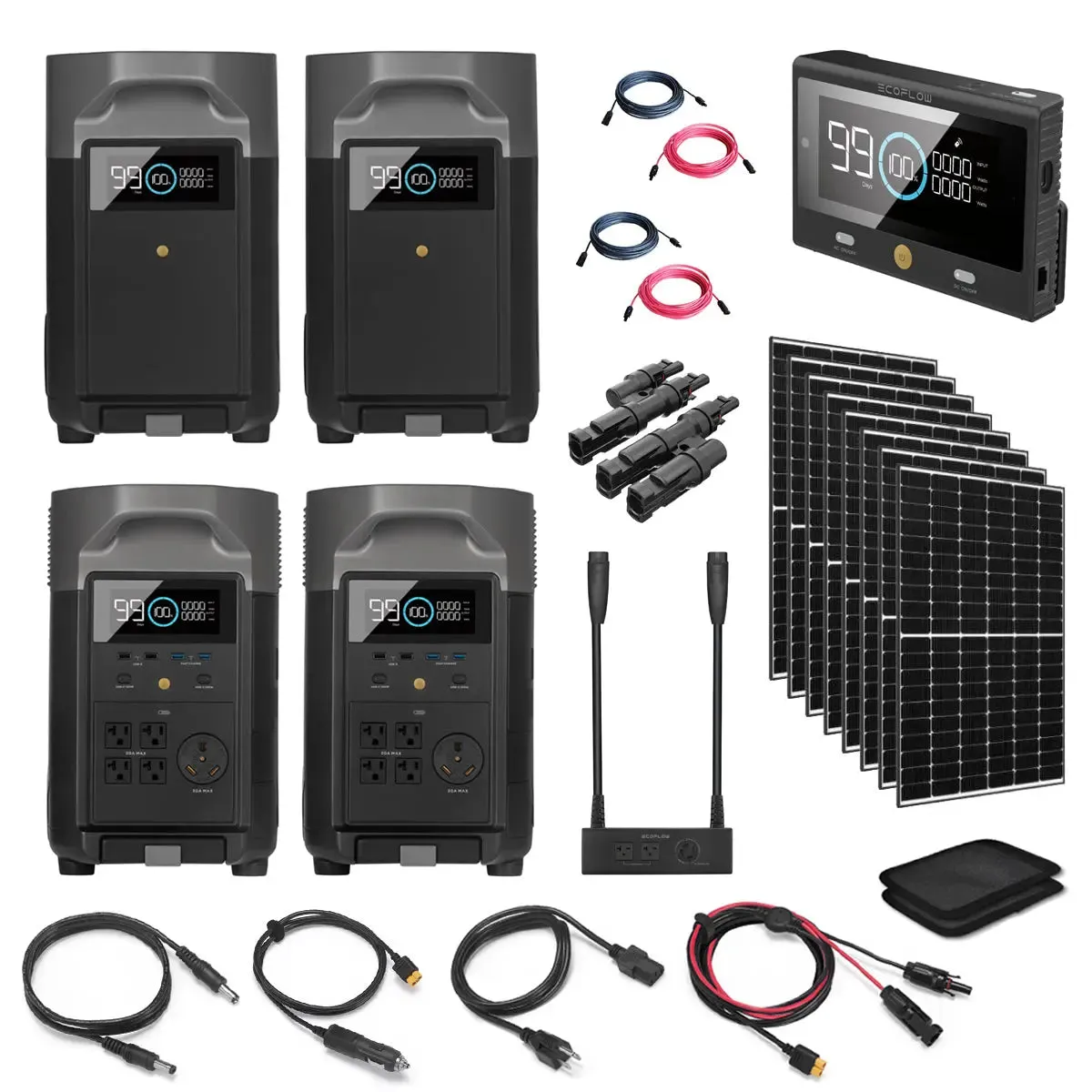 Total Off-Grid Solar Kit - 7.2kW 120/240V Output with 14.4kWh Lithium Battery Bank   8 x 335W Solar Panels | EcoFlow DELTA Pro