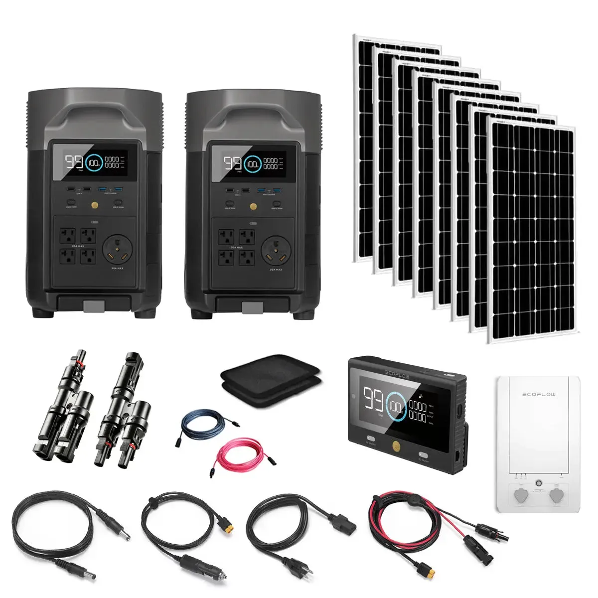 Total Solar Kit - 7.2kW 120/240V Output / 7.2kWh Battery Bank   8 x 200W 12V Solar Panels | Smart Home Solar Kit