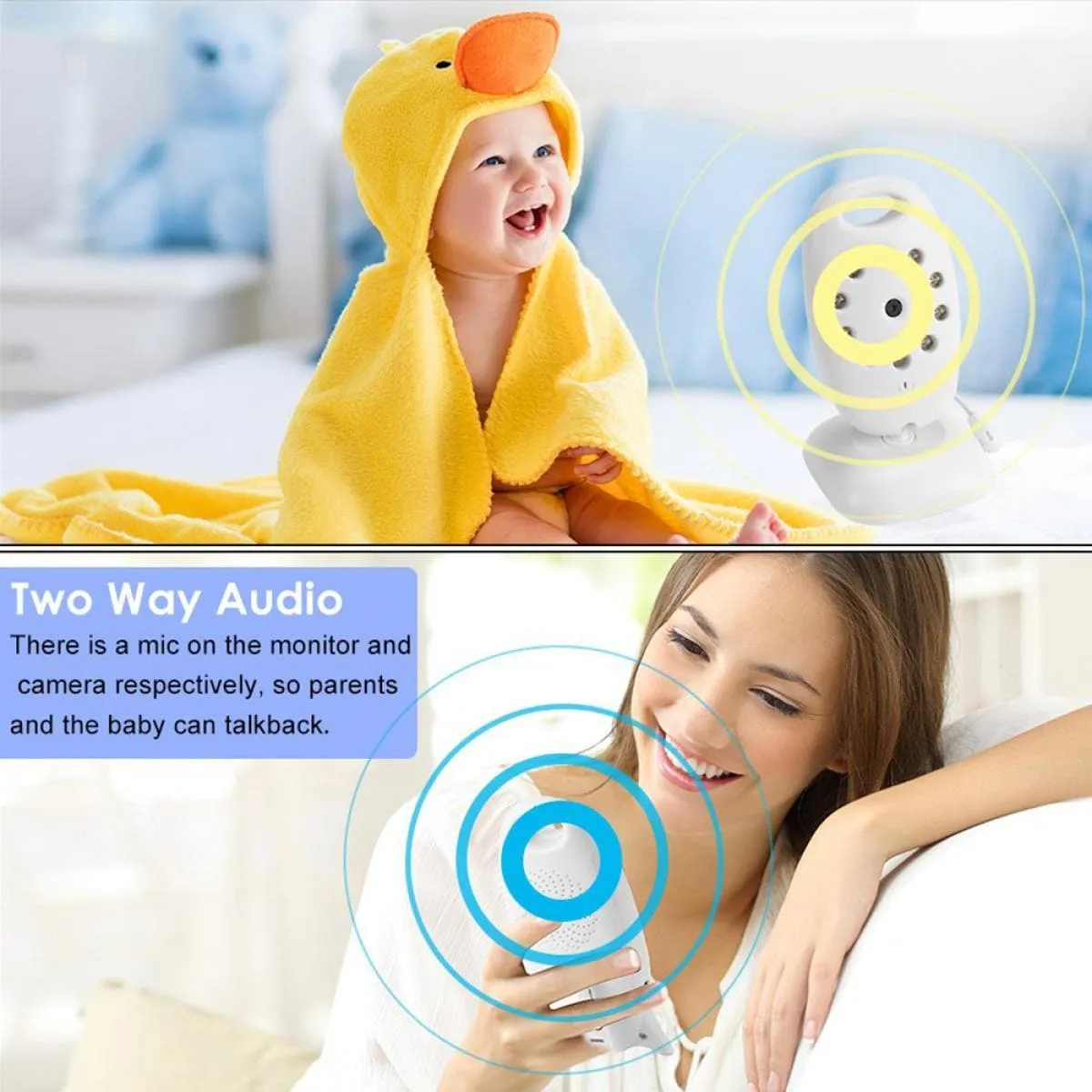 Video baby monitor wireless camera   2 way intercom audio   night vision   temperature sensor   8 lullaby   2 inch LCD screen   baby pet monitoring monitoring audio for home security, no need for WiFi VB601