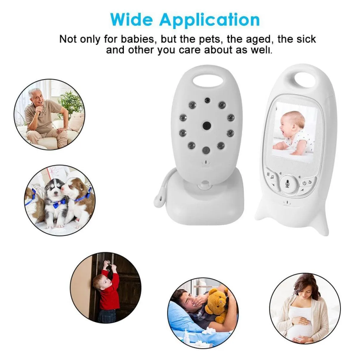 Video baby monitor wireless camera   2 way intercom audio   night vision   temperature sensor   8 lullaby   2 inch LCD screen   baby pet monitoring monitoring audio for home security, no need for WiFi VB601